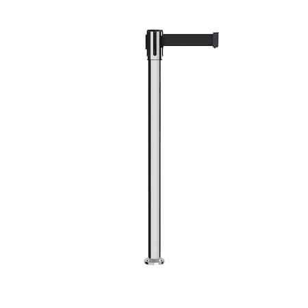 Retractable Belt Fixed Stanchion, 2ft Pol.Steel Post  7.5ft Black Belt